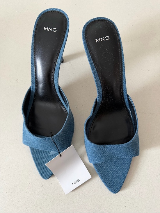 Mango Shoes - Mango Denim Blue Pointed-Toe Slip-On Mules